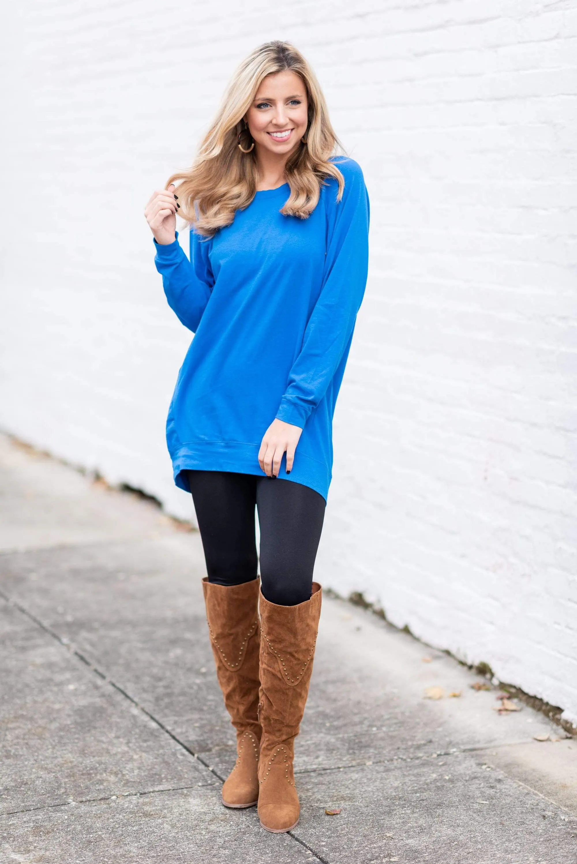 Slouchy Dolman Cobalt Blue Long Sleeve Tunic