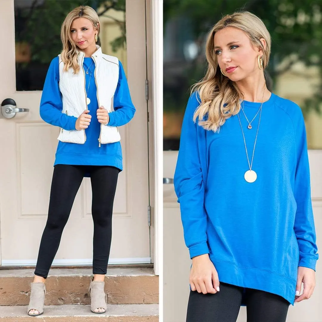 Slouchy Dolman Cobalt Blue Long Sleeve Tunic