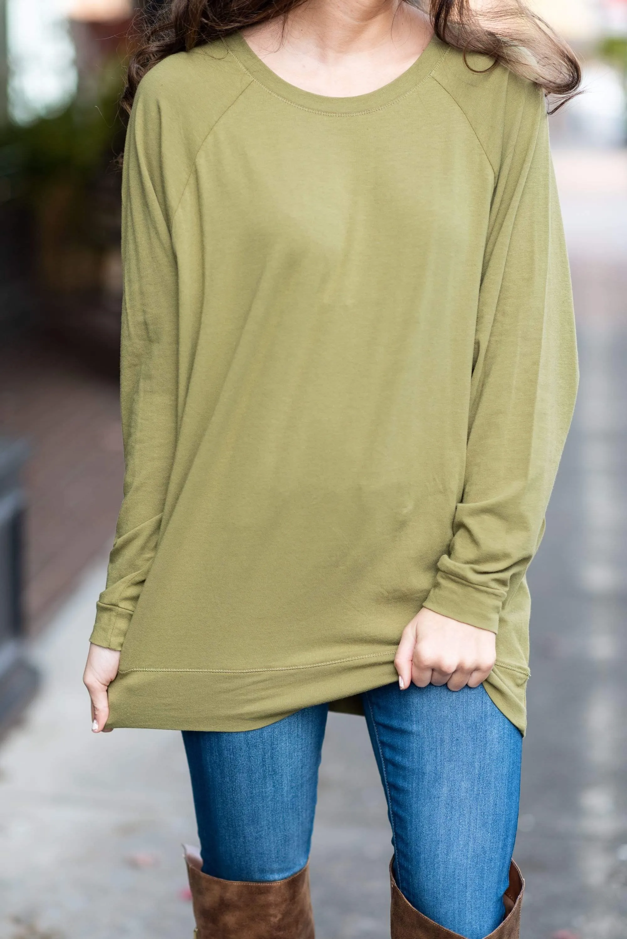 Slouchy Dolman Olive Green Long Sleeve Tunic