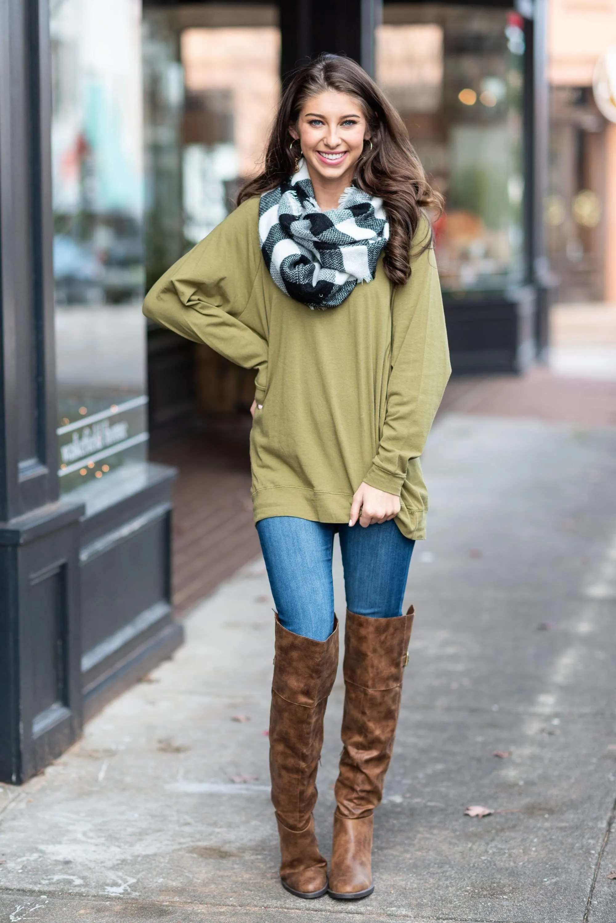Slouchy Dolman Olive Green Long Sleeve Tunic