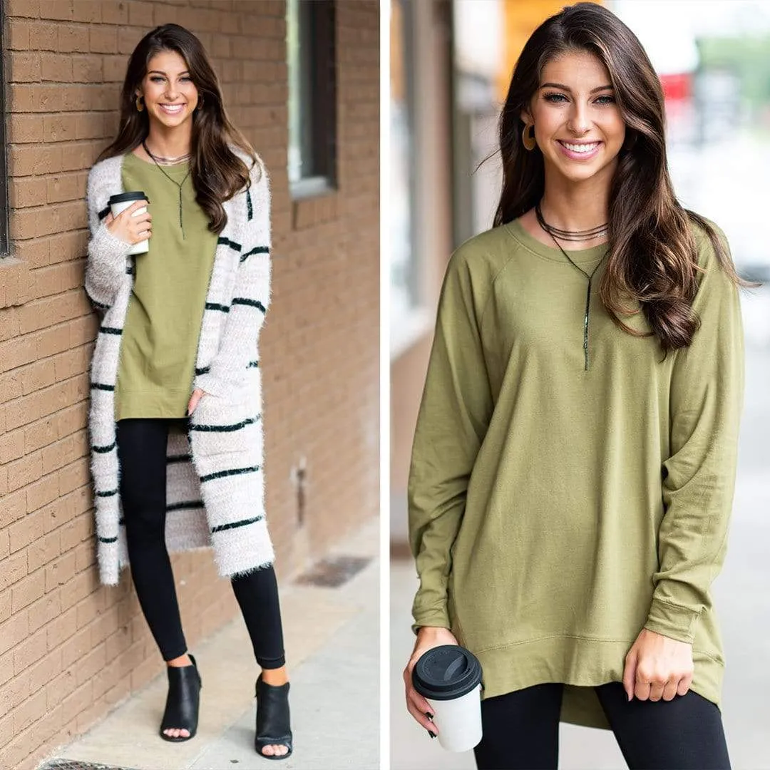 Slouchy Dolman Olive Green Long Sleeve Tunic