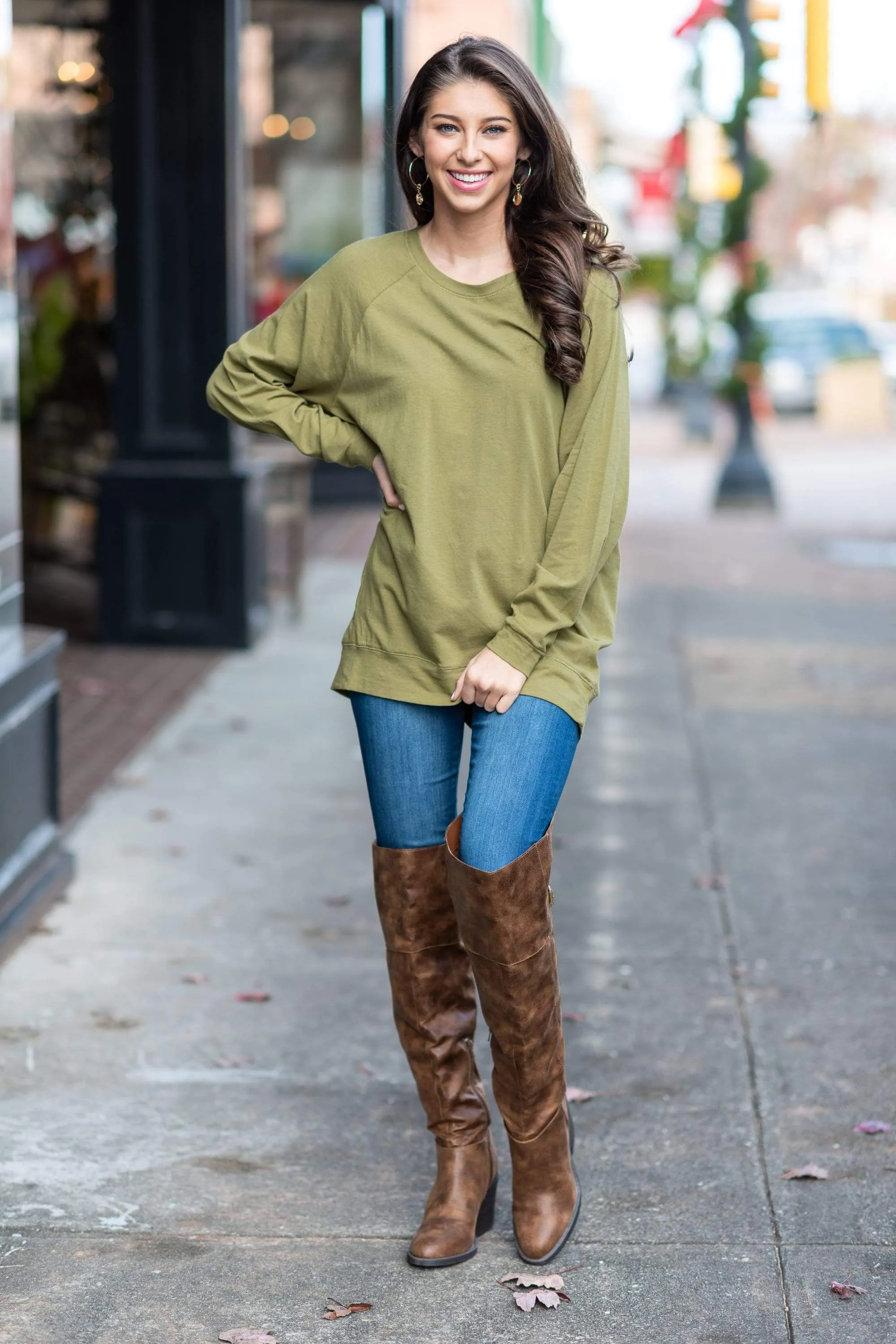 Slouchy Dolman Olive Green Long Sleeve Tunic