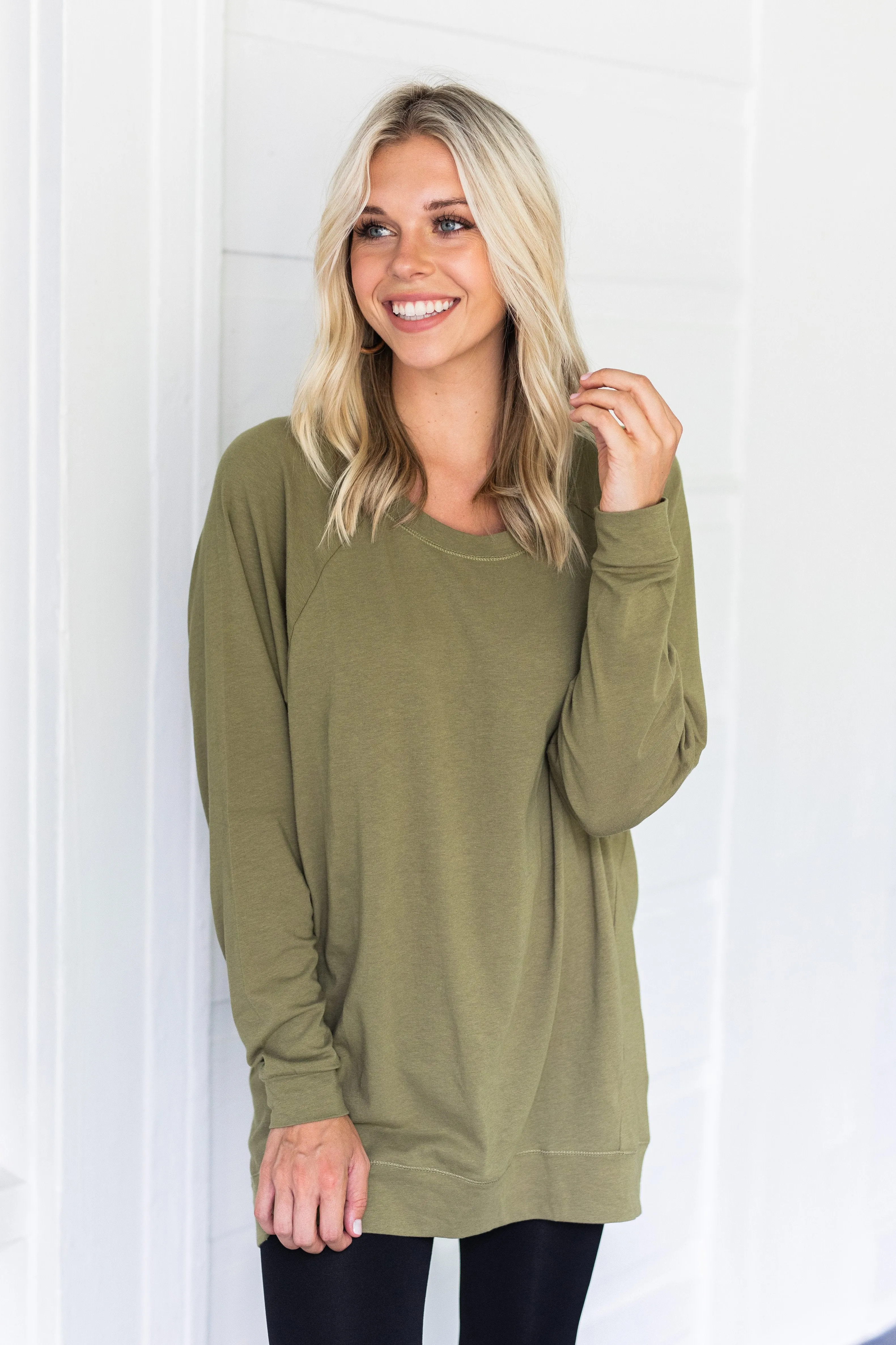 Slouchy Dolman Olive Green Long Sleeve Tunic