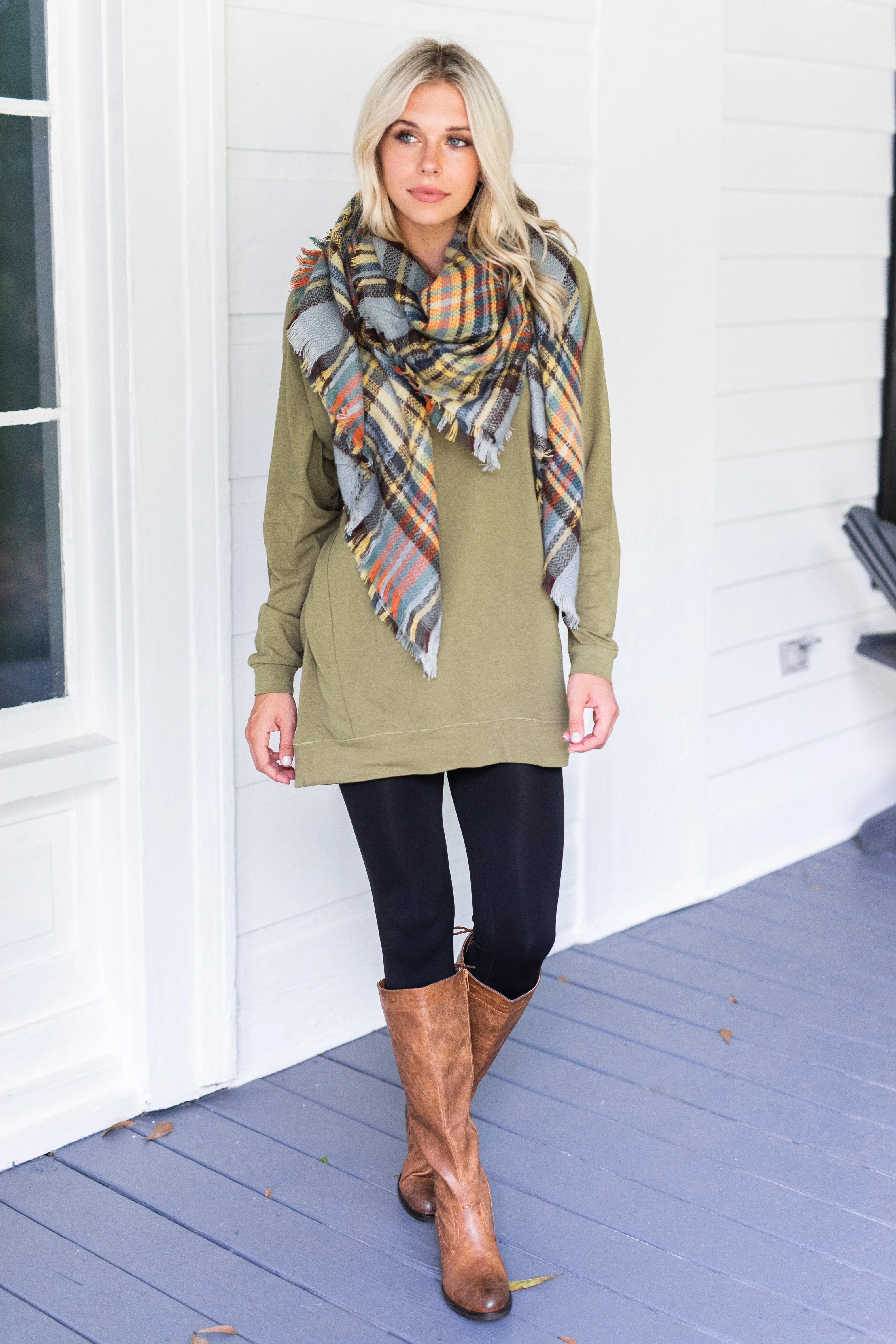 Slouchy Dolman Olive Green Long Sleeve Tunic
