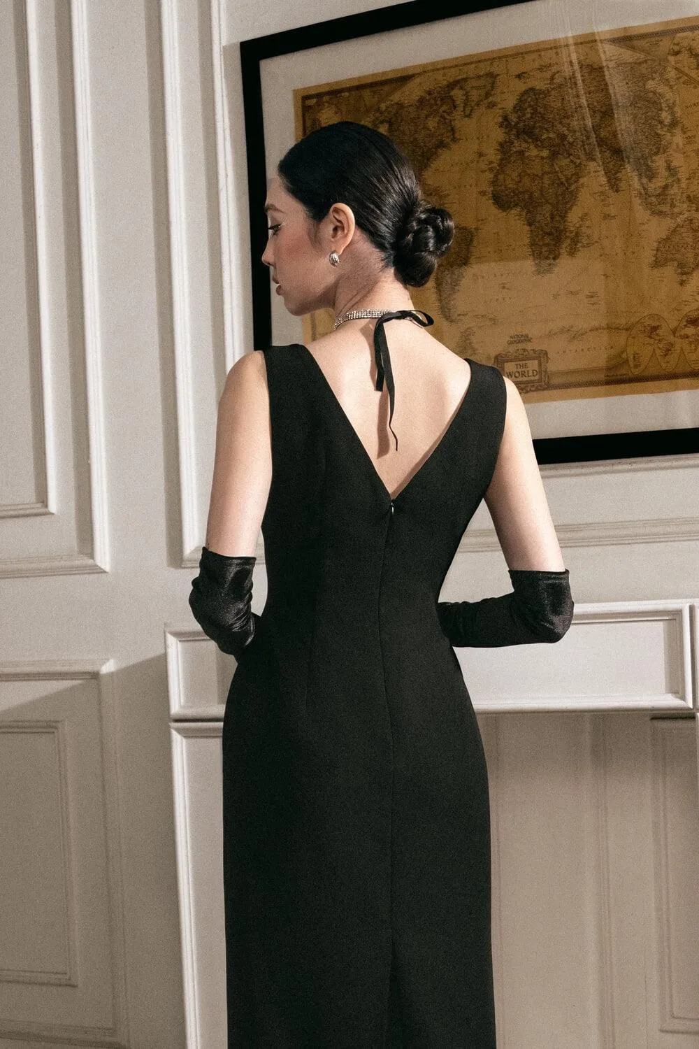 Sophia Sheath V-Neck Polyester Midi Dress