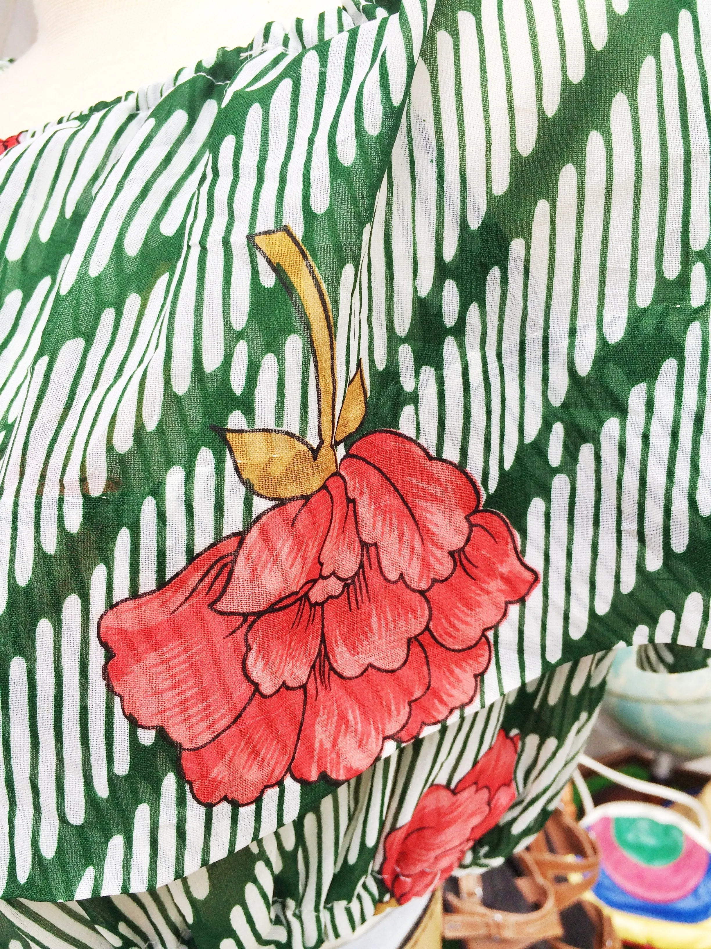 Summer Blooms | Vintage fabric Peony flower green striped cropped top