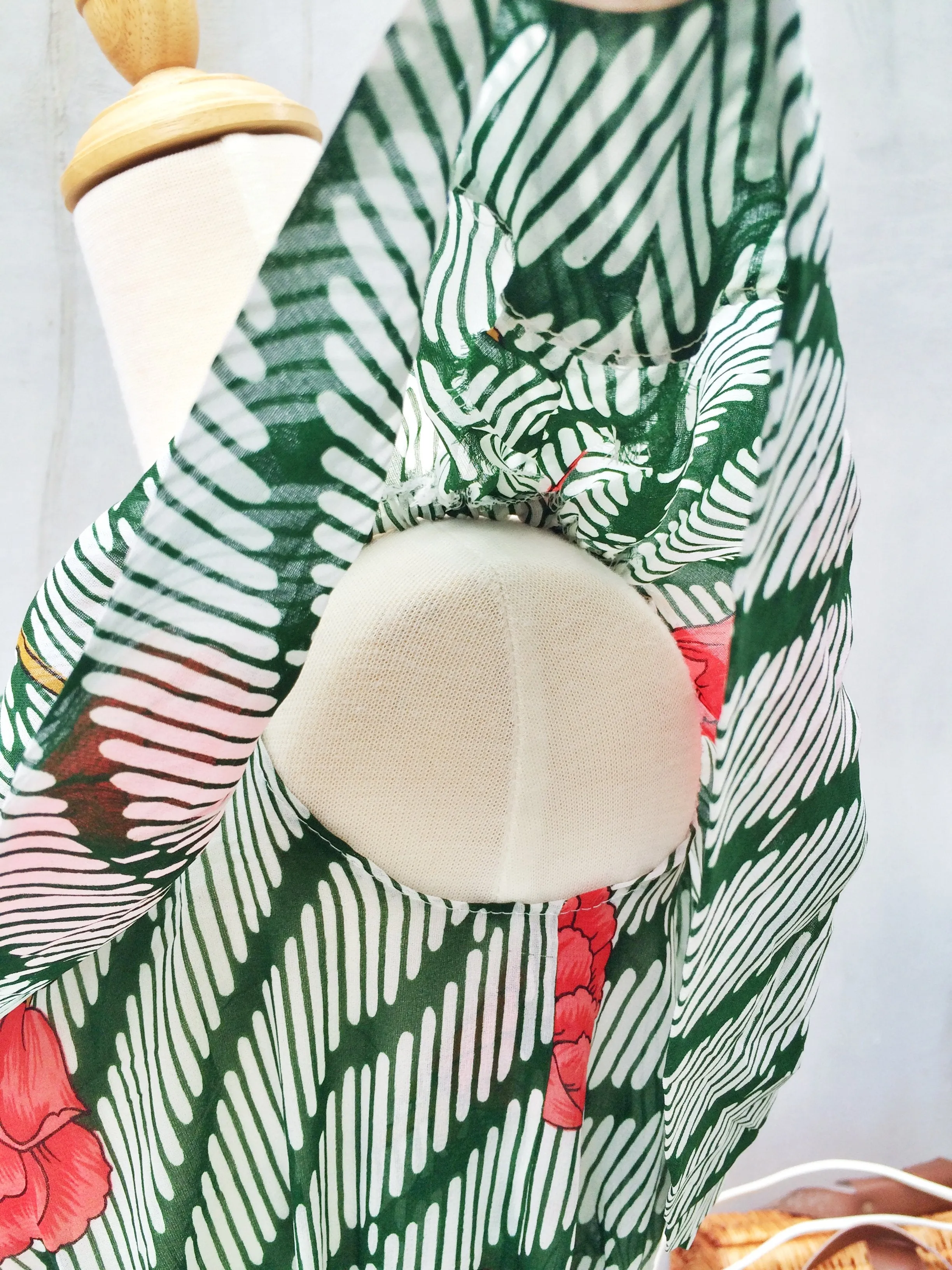 Summer Blooms | Vintage fabric Peony flower green striped cropped top
