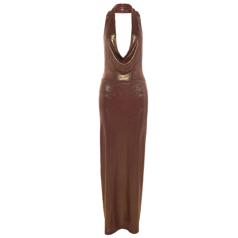 Summer Women Sexy Halter Backless Slim Fit Sheath Elegant Dress