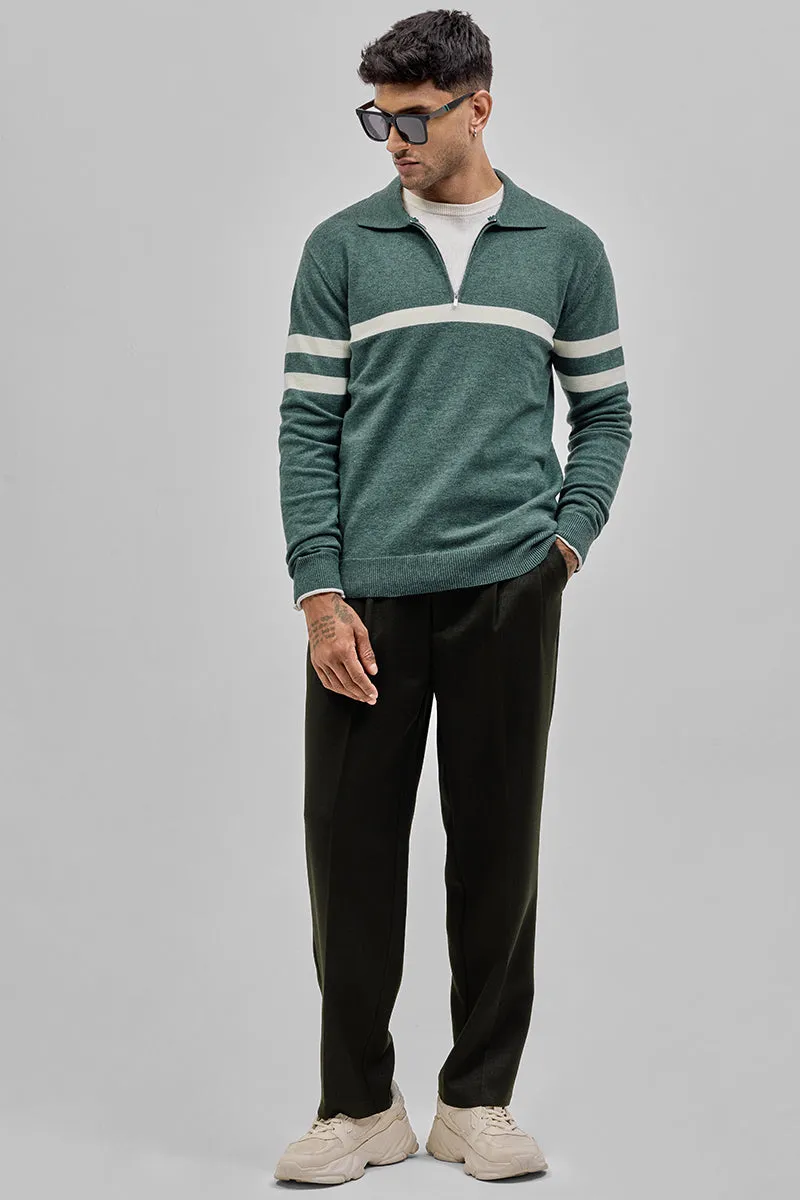 Teal Stripes Polo Sweater