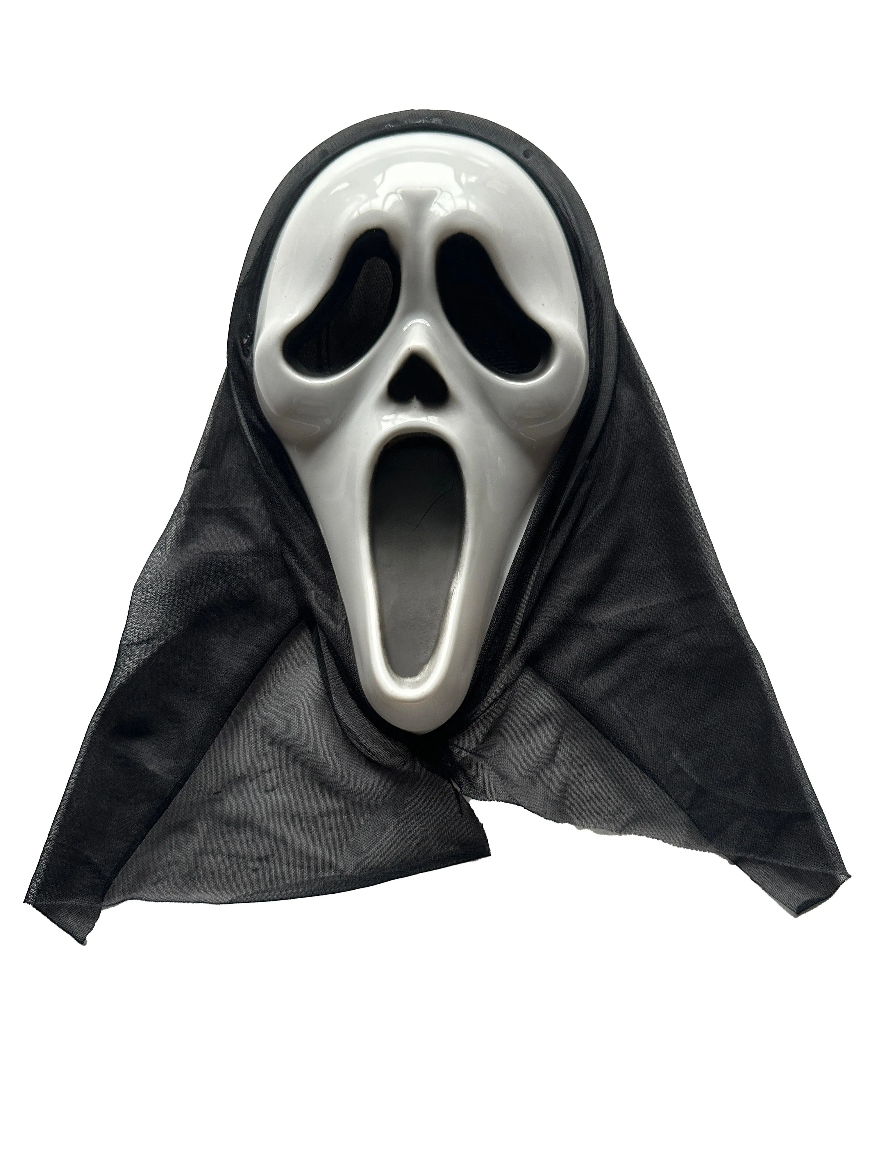 Terrifying Ghost Costume Set: Long Black Cape, Scream Ghost Killer Mask, and Bloodied Cleaver Weapon
