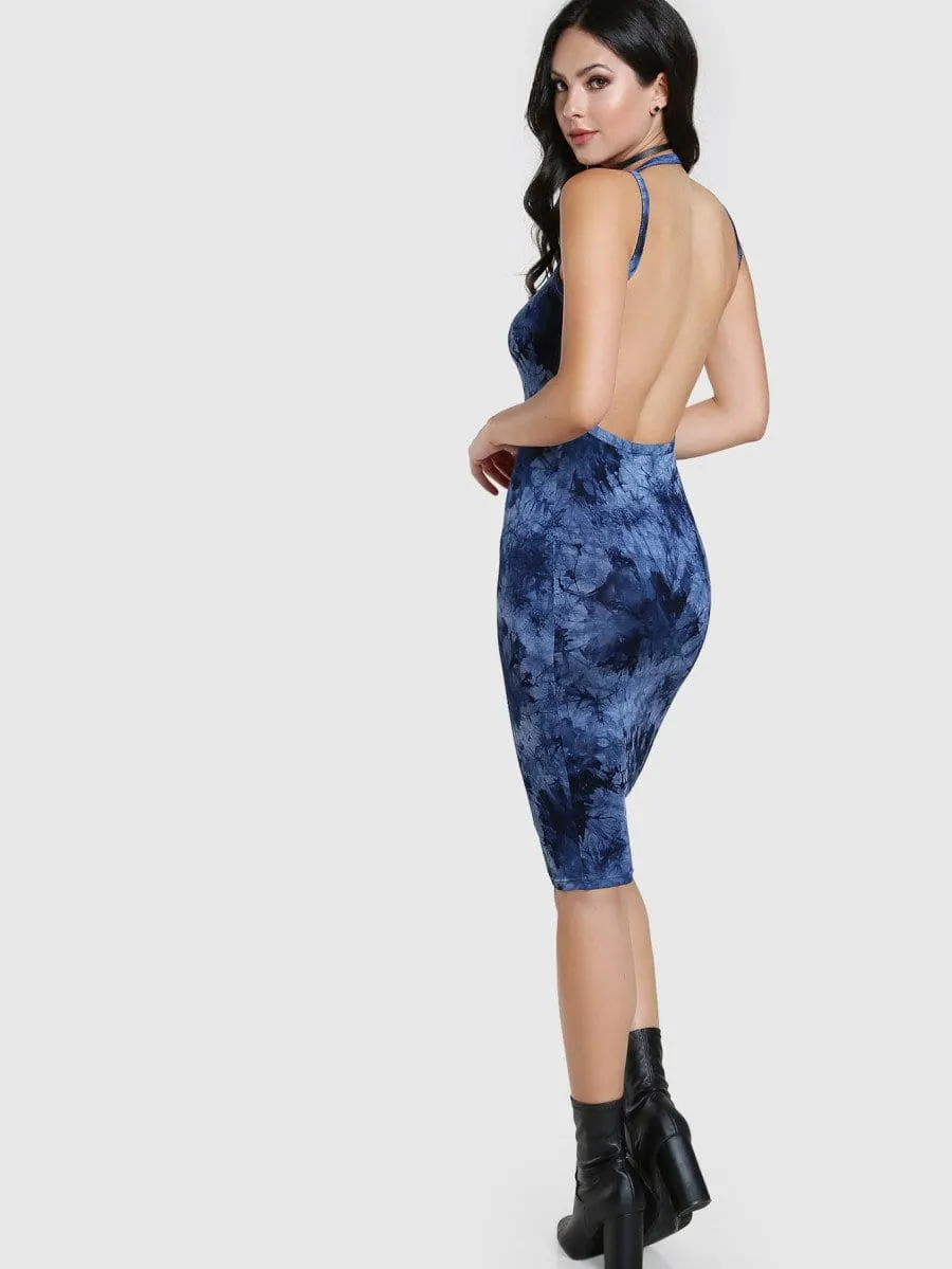 Tie dye bodycon backless midi dress