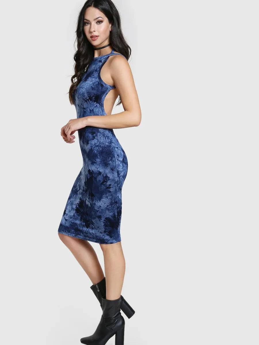 Tie dye bodycon backless midi dress
