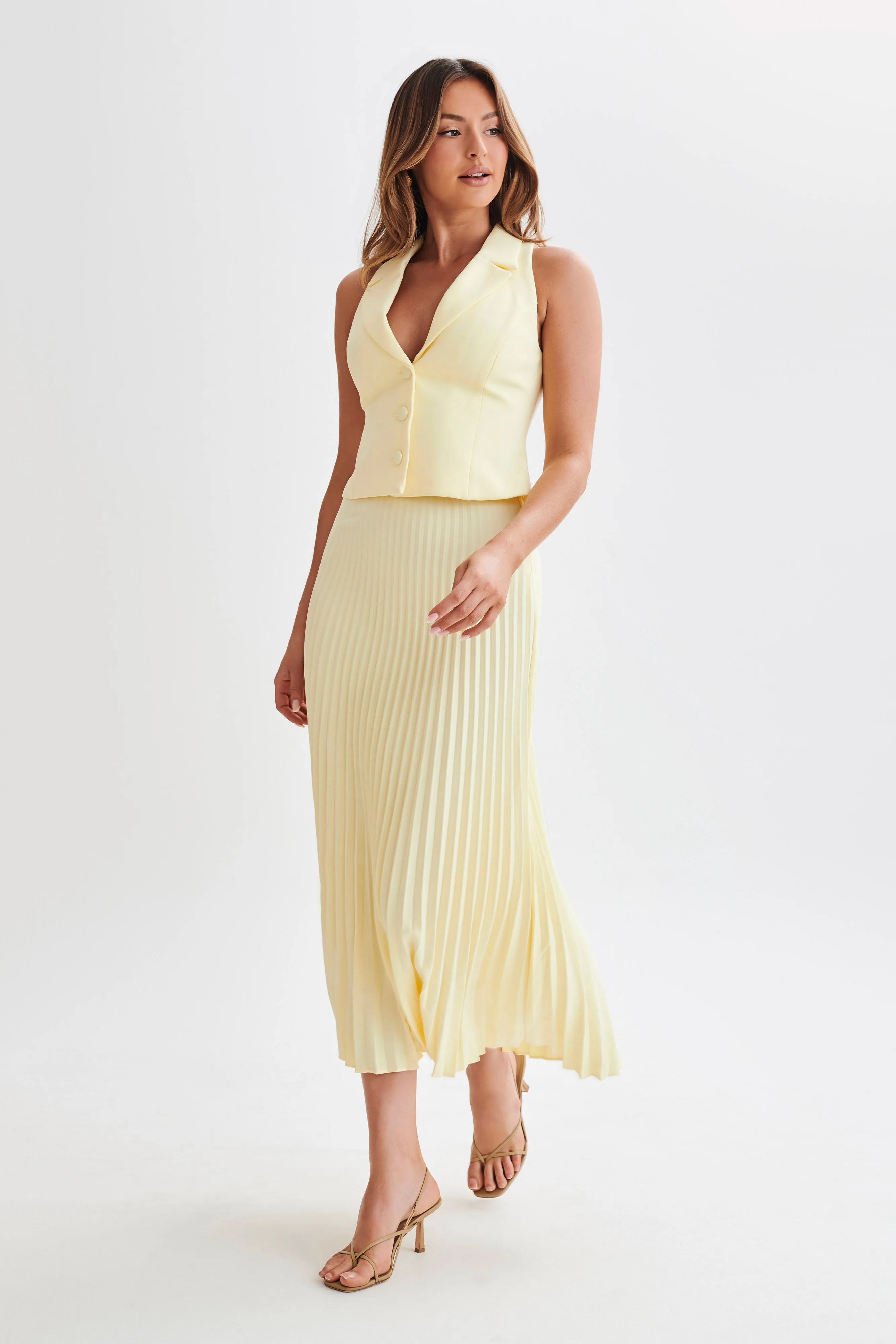 Twyla Pleated Suiting Maxi Skirt - Lemon