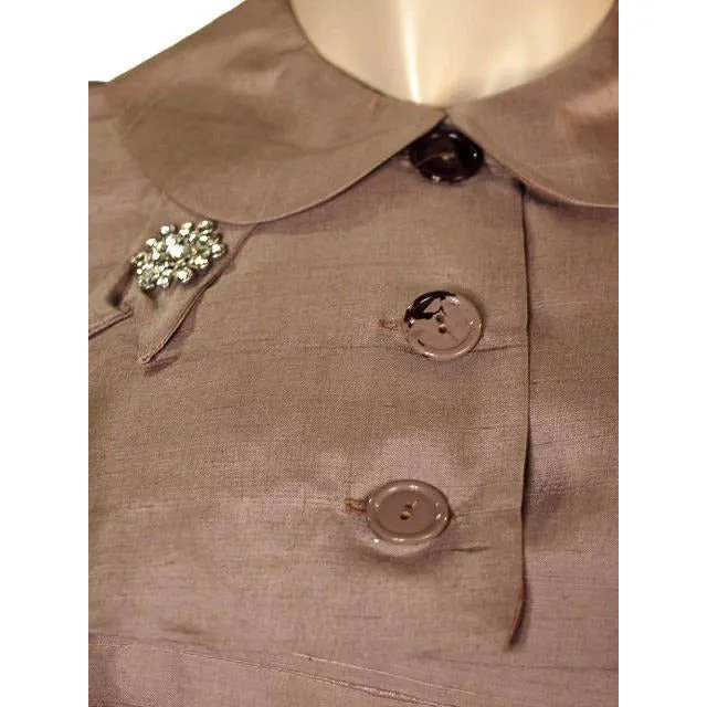 Vintage Mocha Silk Cocktail Dress W/ Cape Bolero 1950S Small 33-25-40