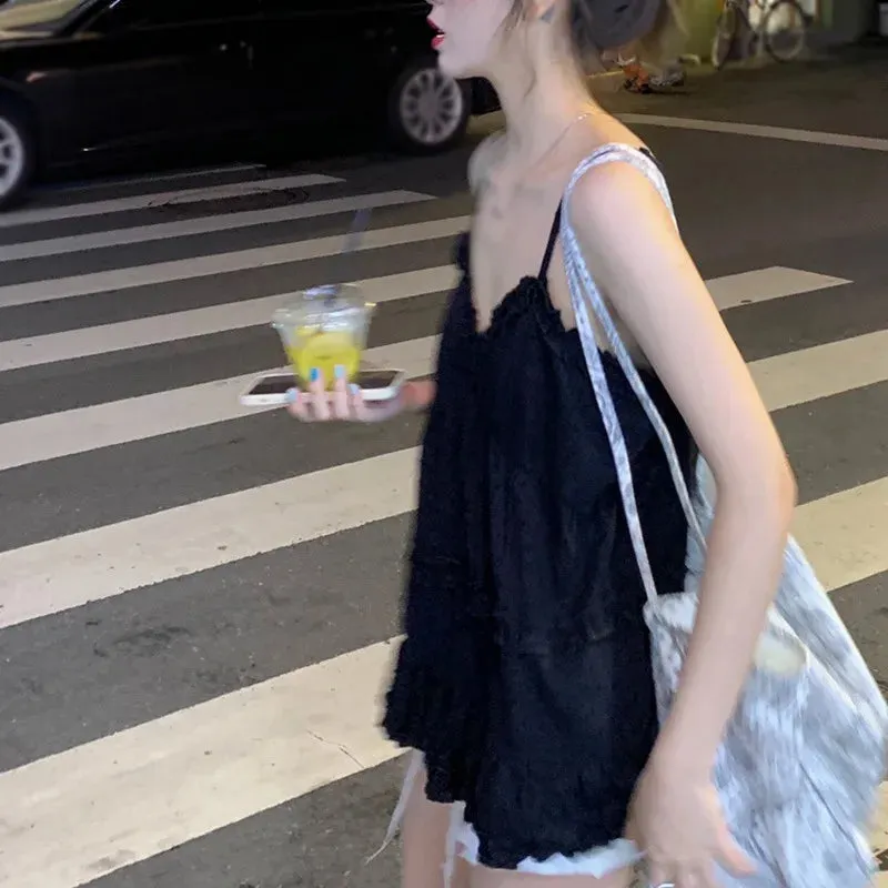 Women Camisole Tank Tops Korean Style Sweet Casual Spaghetti Straps Vest Korean Style Holiday Beach