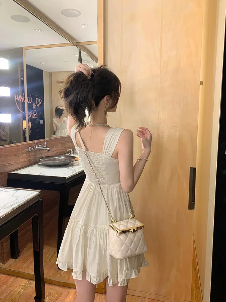 Y2k Aesthetic White Dress Women Korean Vintage Slip Princess Dresses Elegant Ruffle High Waist Tunic Vestidos