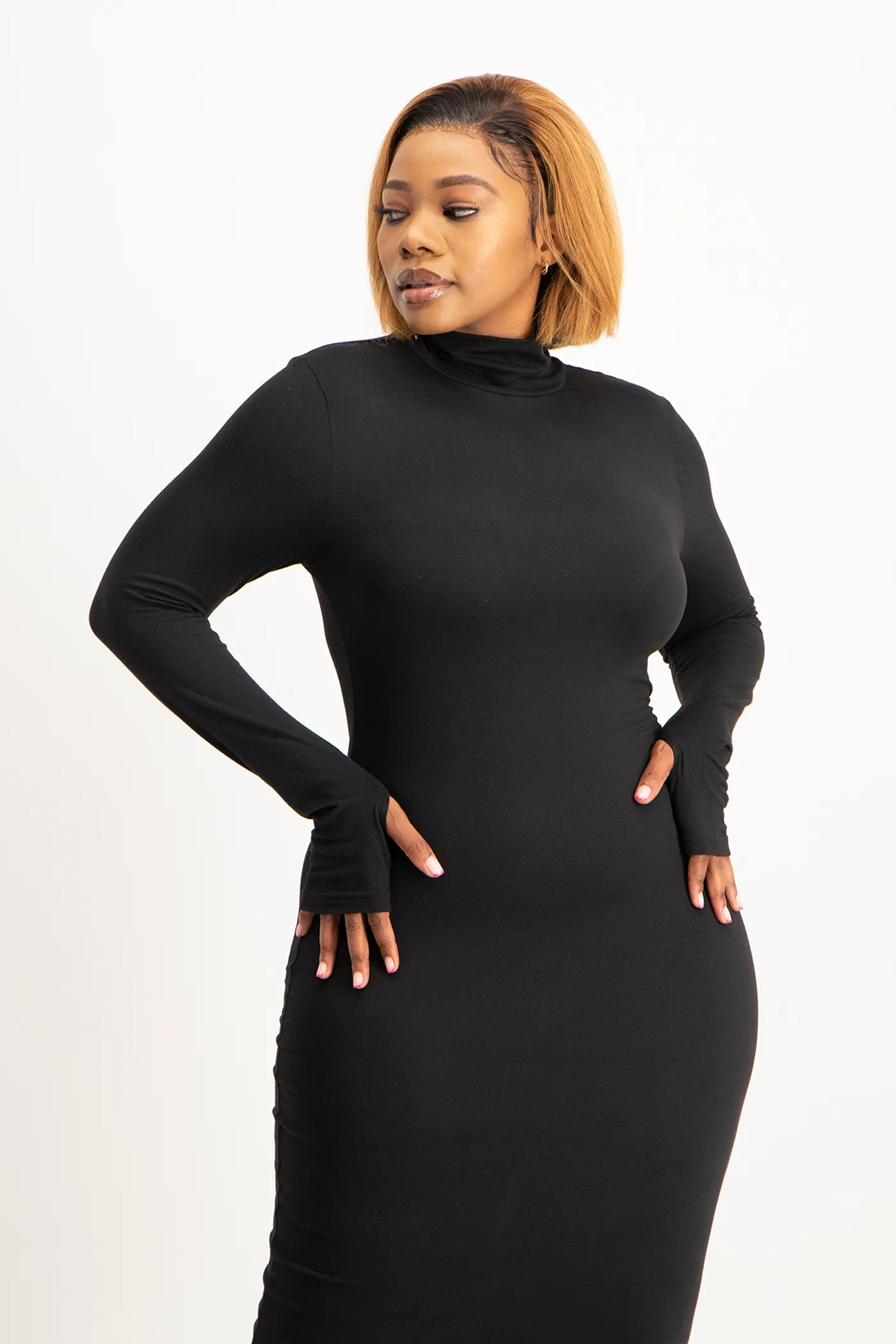 Yolanda Poloneck Bodycon Dress - Black
