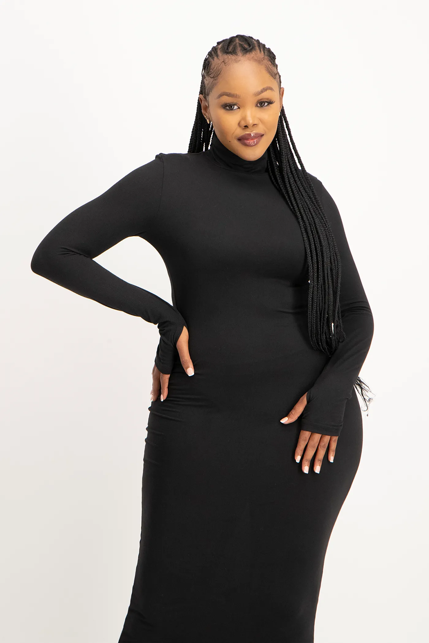 Yolanda Poloneck Bodycon Dress - Black