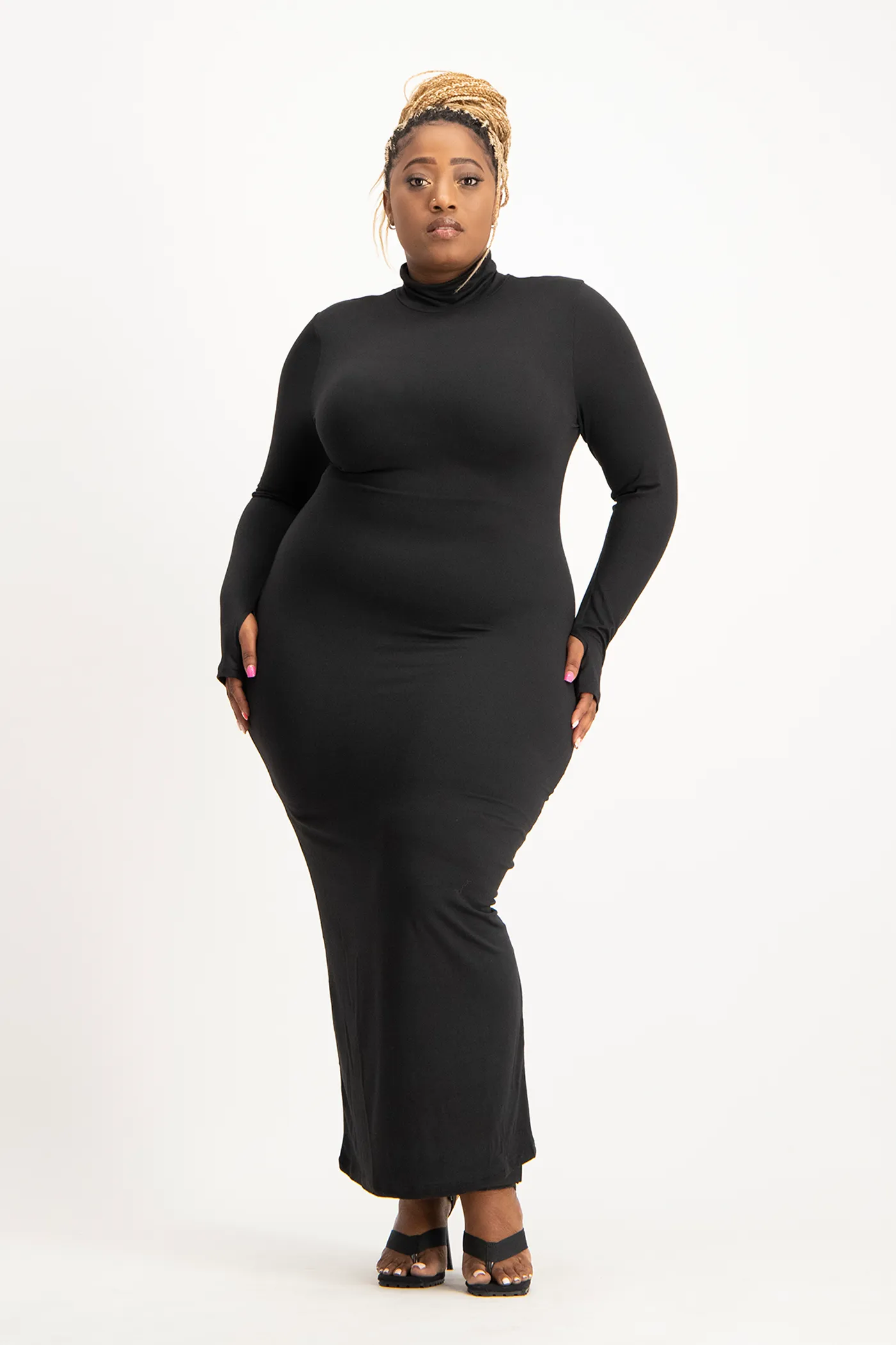 Yolanda Poloneck Bodycon Dress - Black