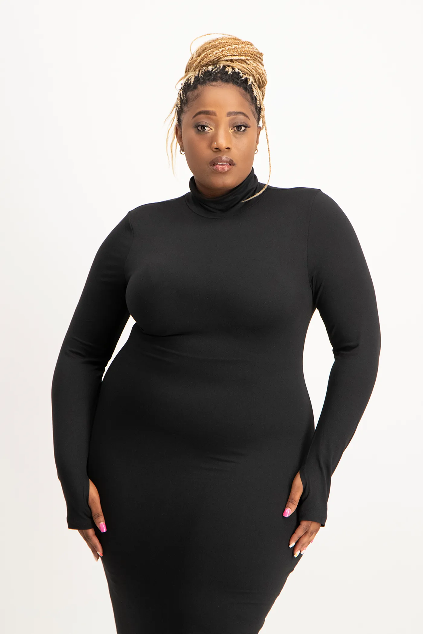 Yolanda Poloneck Bodycon Dress - Black