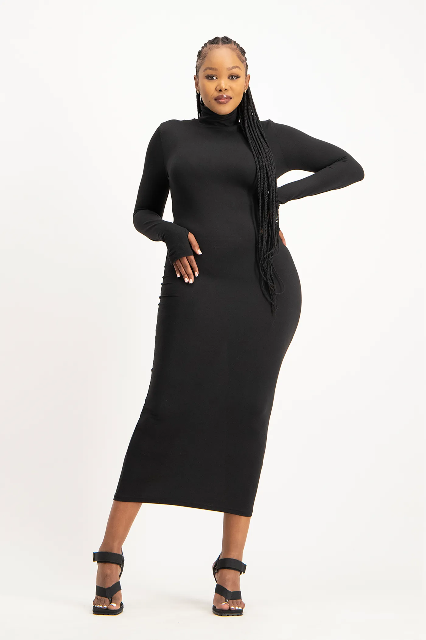 Yolanda Poloneck Bodycon Dress - Black