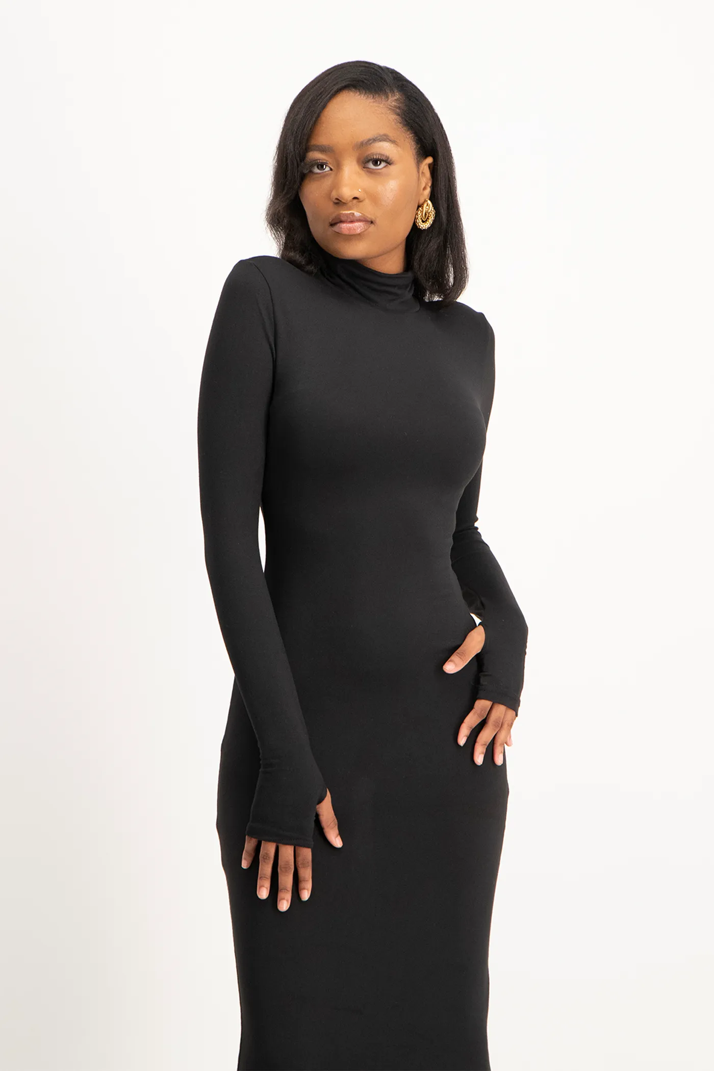 Yolanda Poloneck Bodycon Dress - Black
