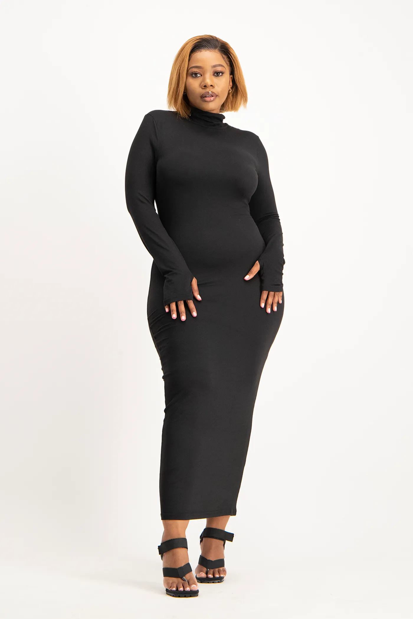 Yolanda Poloneck Bodycon Dress - Black
