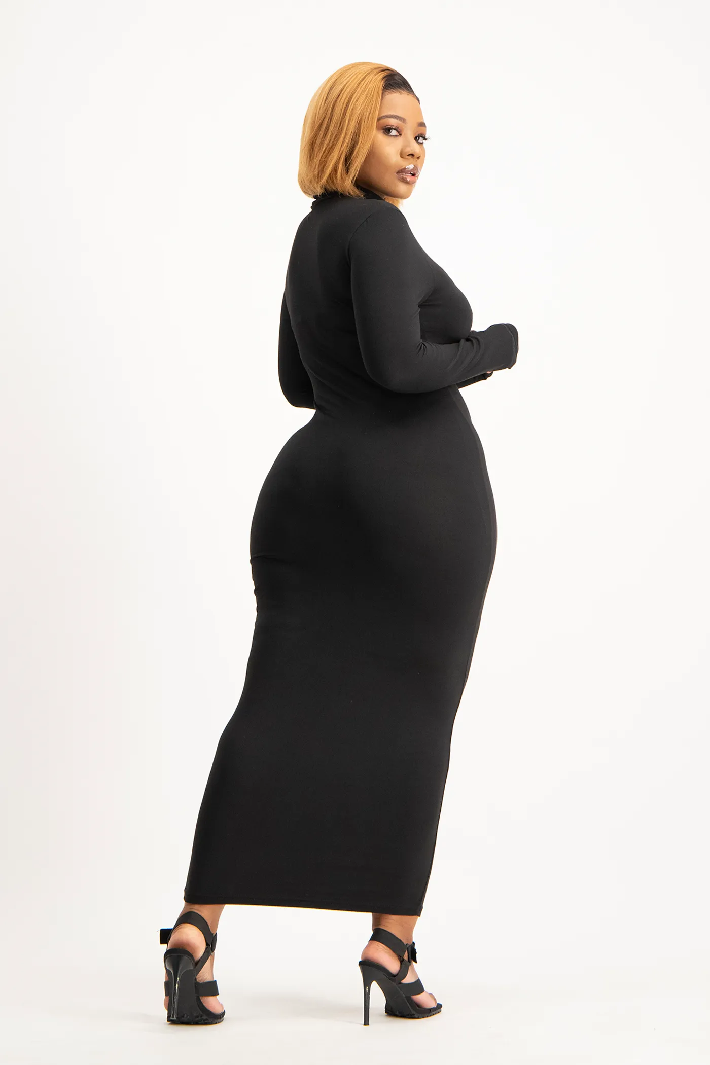 Yolanda Poloneck Bodycon Dress - Black