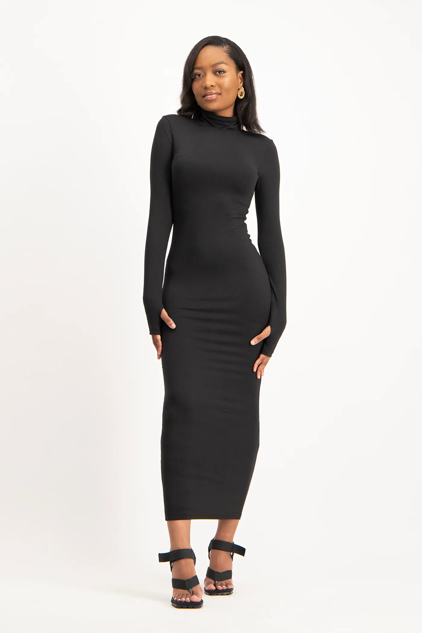 Yolanda Poloneck Bodycon Dress - Black