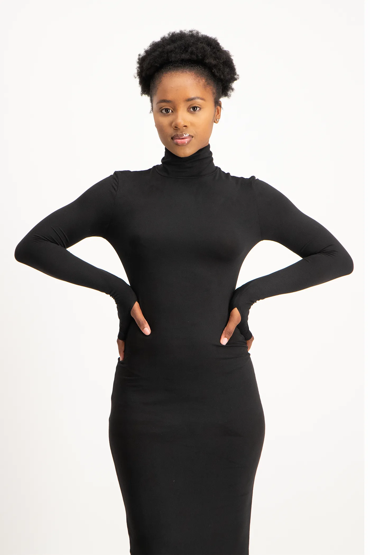 Yolanda Poloneck Bodycon Dress - Black