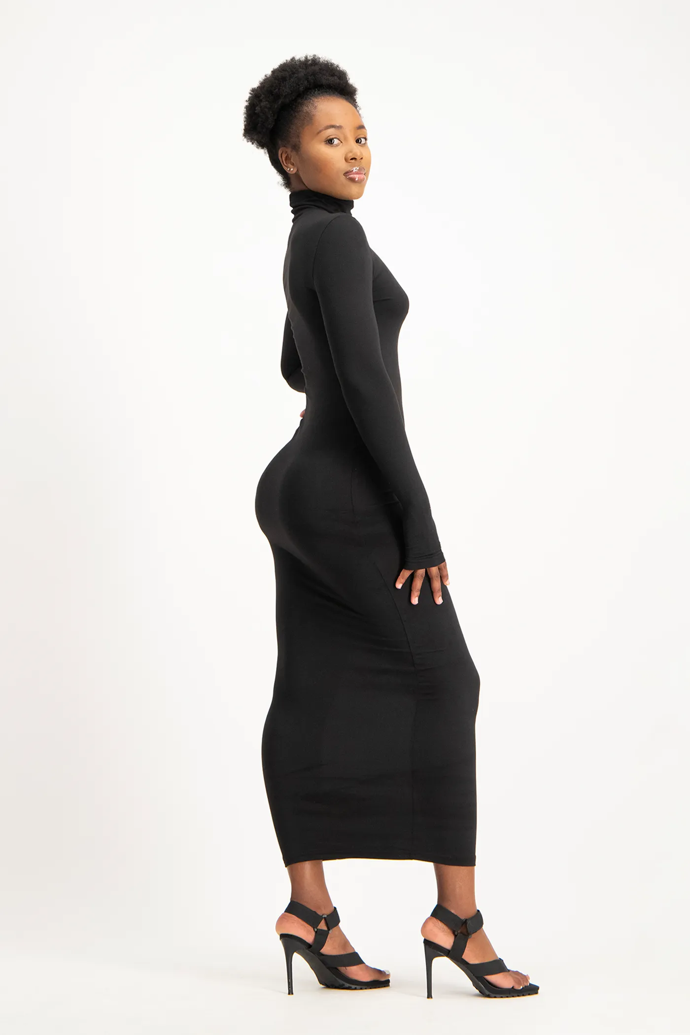 Yolanda Poloneck Bodycon Dress - Black