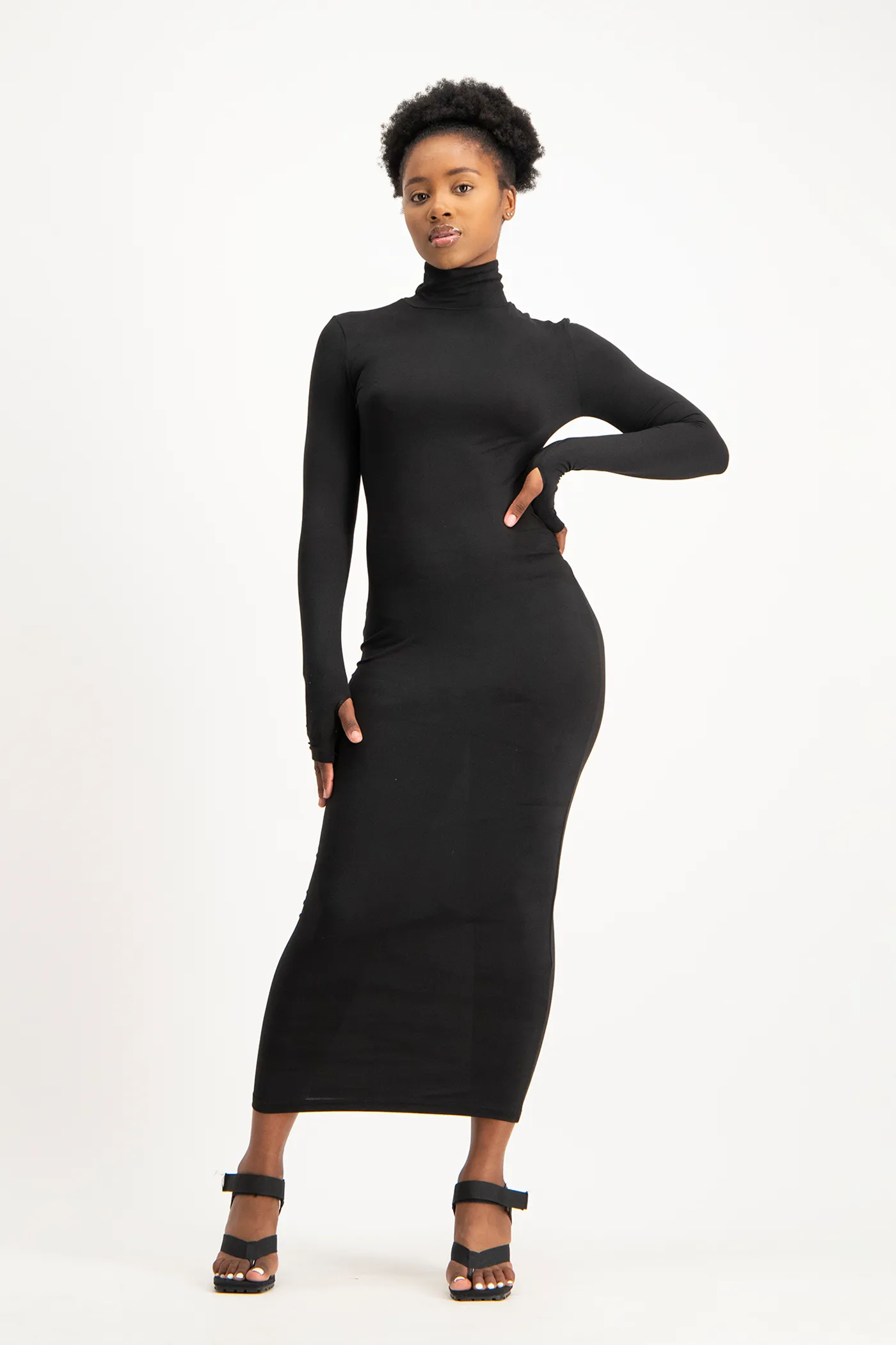 Yolanda Poloneck Bodycon Dress - Black
