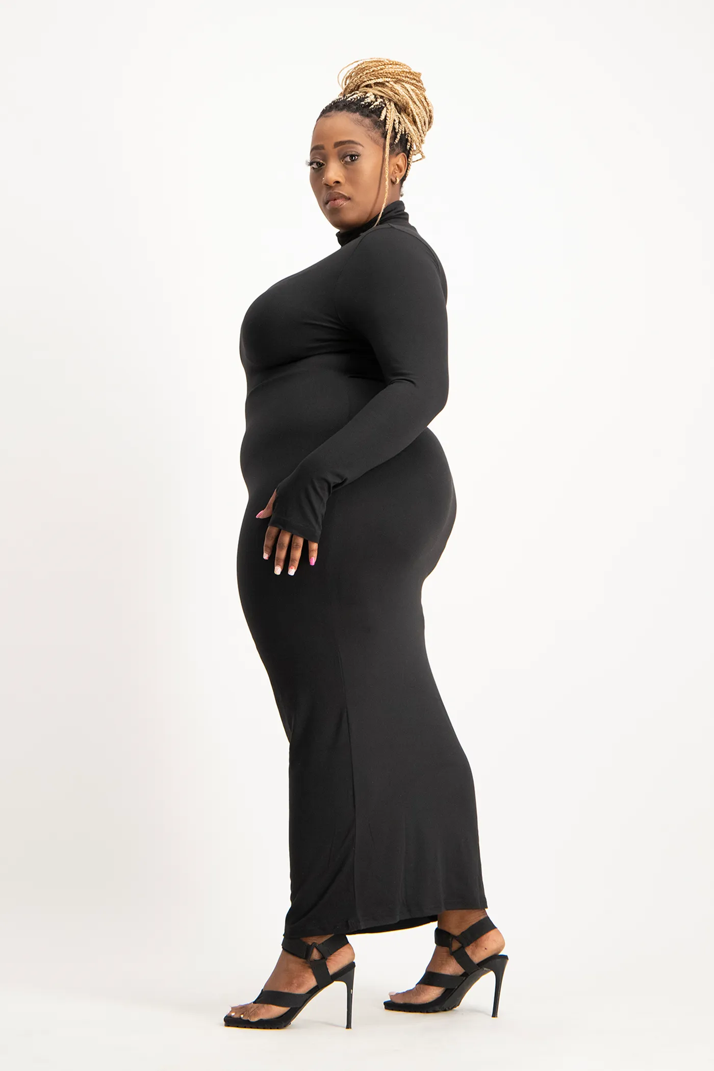 Yolanda Poloneck Bodycon Dress - Black