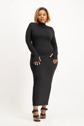 Yolanda Poloneck Bodycon Dress - Black